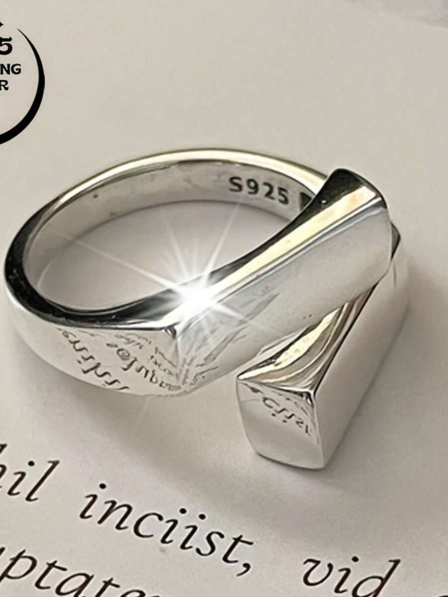 Sterling Silver Interlocking Square Design Women's Simple Ring ...
