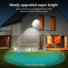 80000LM Luz solar LED súper potente para exteriores de 300W/200W, lámpara de pared solar con 3 modos, sensor de movimiento y iluminación de para calles