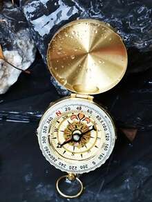 1个高品质铜质指南针，怀表式设计，金色，精致户外露营用品，带夜光功能 - 彩色 - 查看 3