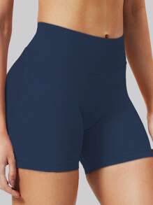 Women's High Waist Seamless Yoga Shorts - Stretchy Butt Lifting, Suitable For Running, Fitness And Outdoor Activities | Fashionable Appearance | Stretchy Fabric - Navy Blue - View 8