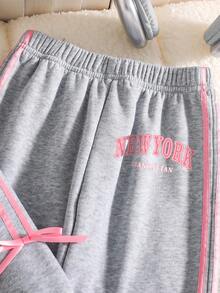 Tween Girl Letter Graphic Print Crew Neck Sweatshirt And Pants Set