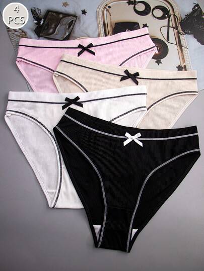4 piezas de bragas triangulares deportivas sueltas, cómodas, de seda de leche acanalada multicolor, suaves y agradables para la piel de las mujeres