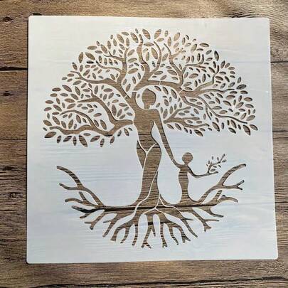 12 x 12 pouces Pochoir réutilisable de l'arbre de vie, convient pour les artisanat DIY, le scrapbooking et l'art mural - Modèle de peinture en plastique durable