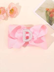 1 pièce Bandeau à nœud large de couleur unie élégante de la lettre A à Z, convient aux filles et aux bébés, serre-tête nœud perle doux, accessoire cheveux en satin, décoration de cheveux à la mode - Rose bonbon - Voir 13