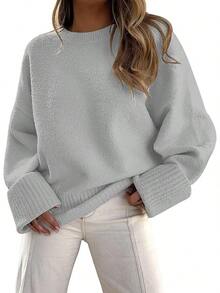 Women's Oversized Sweaters Fuzzy Chunky Warm Pullover Sweater - Grey - View 1