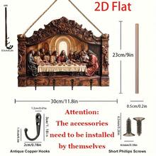 1 pieza, Escena de la Última Cena impresa en 2D, Perchero de madera multicolor minimalista con 4 ganchos de metal, Decoración de pared, Decoración de entrada, Decoración de habitación, Decoración de villa, Decoración del hogar multiusos para 11 fiestas - A - Ver 4