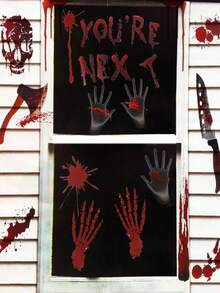81pcs Halloween Decoration Horror Bloodstain Wall Sticker Handprint Footprint Blood Skull Window Sticker Halloween Party Horror Sticke