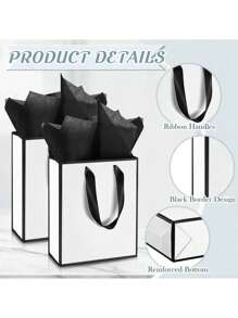 10pcs/4pcs/1pc-Metallic Paper Gift Bags With Handles And Tissue - Thank You Favorite Bags - Fall Party Christmas Diwali Bride (White, Black)