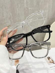 3副Y2K风格塑料几何镜框眼镜，女士款，适合上学、阅读或装饰佩戴 - 黑色豹紋色-3副 - 查看 10