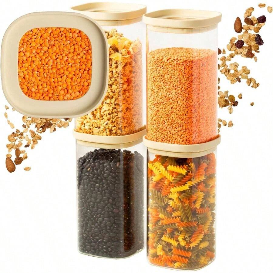 Set Of 5 Glass Jars With Durable Borosilicate Glass Lids And Labels (1 X 2000 Ml, 1 X 1500 Ml, 2 X 1000 Ml, And 1 X 500 Ml). Airtight And Stackable Jars. Kitchen Storage Jars.