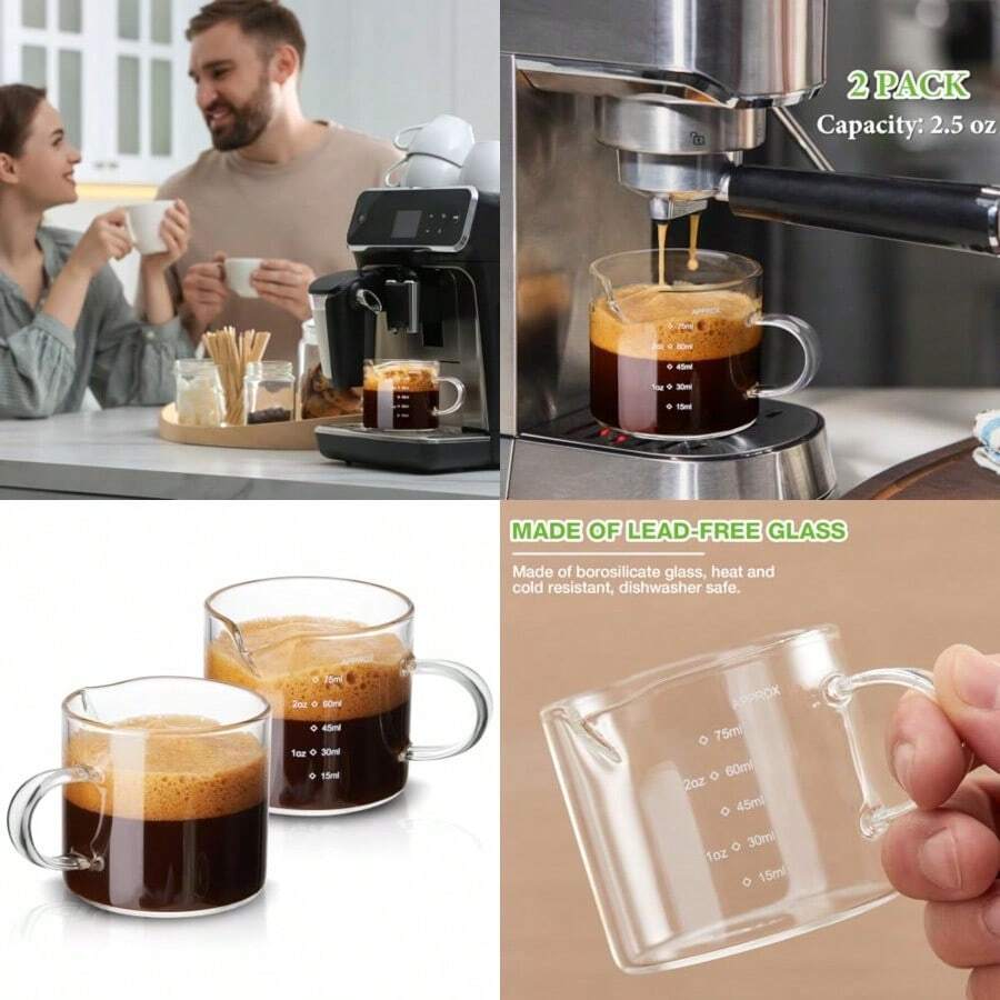 2 Pack Measuring Cups 75ML Espresso Cups With Handle Espresso Shot Glasses With VShaped Mouth Clear Accessories Milk Frothing Pitcher