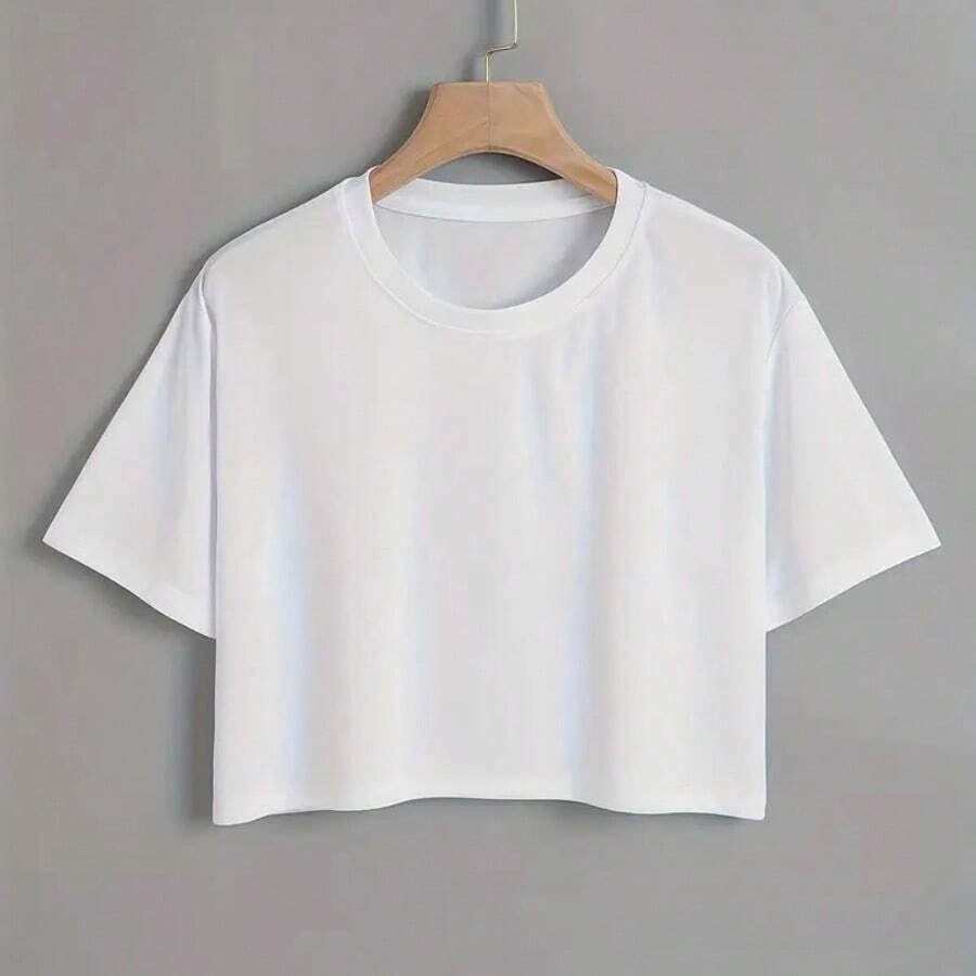 Cropped Feminino 100% Algodão Liso Diversas Cores Blusas Top Casual Básico Primavera/Verão Ideal Para o Calor Macia Leve Fresca - Branco - Visão 1