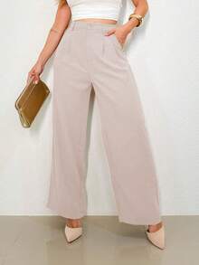 A&DD MODA, REF: XX063 Calças femininas cintura alta, elegantes, casuais, pantalona, perna larga, calça reta, alfaiataria feminina, calça flare, wide leg, calça social, calça confortável, calça para trabalho, calça versátil, calça moderna, calça para dia a dia, tecido de qualidade, estilo sofisticado - Bege - Visão 5
