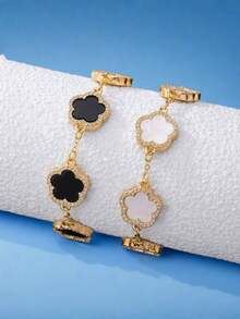 2件套奢华水晶四叶草手链套装，经典黑白配色 - 水鑽兩條黑白手鍊 - 查看 4