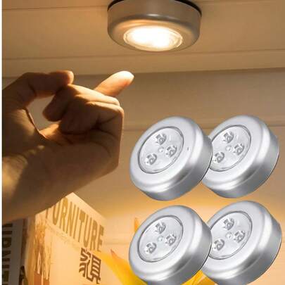 5pcs Wireless LED Round Push Lights, Battery Rechargeable, Adhesive Back, Portable & Easy Installation, Suitable For Hallway, Bathroom, Bedroom, Kitchen, Cabinet, Stairs Home Decor