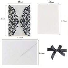 Paquete de 10 invitaciones de boda cortadas con láser, brillantes y en color plateado y dorado claro (incluye tarjetas en blanco, sobres y moños de cinta), tarjetas de invitación elegantes y de alta calidad para bodas y fiestas - Multicolor - Ver 14