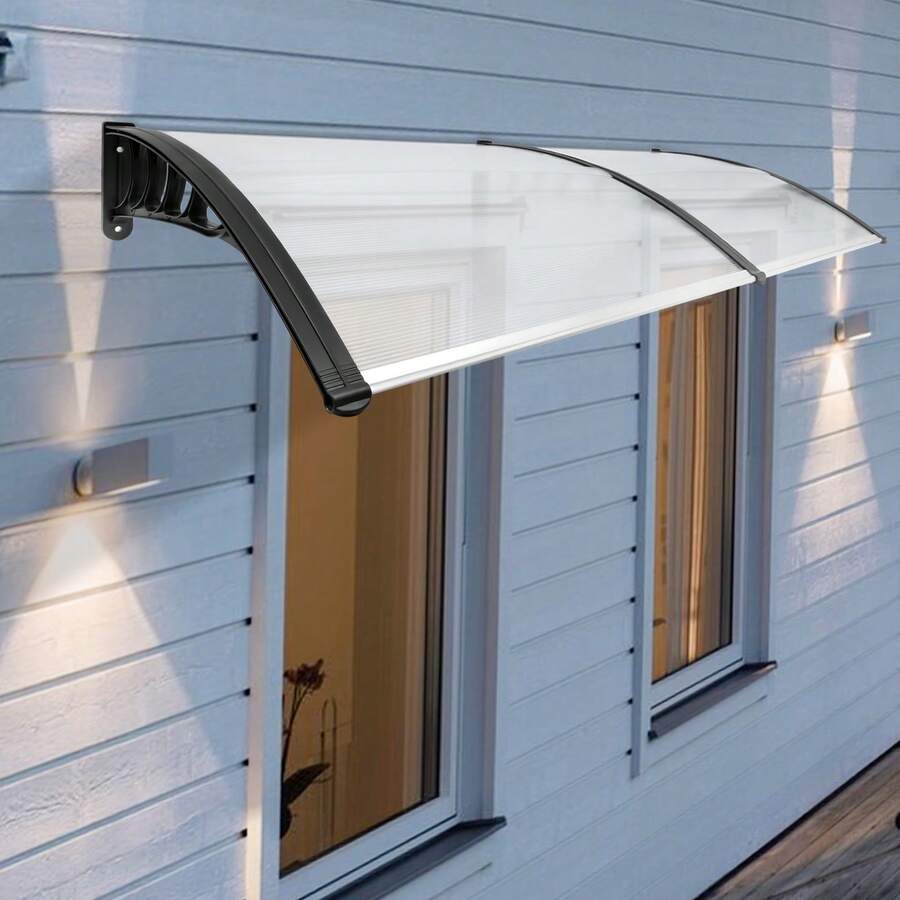 Canopy For Front Door, 200 * 90cm, Transparent Pent Arch Canopy, Transparent Extremely Weather-Resistant, Protects Against Rain, Snow And UV Rays - 黑與白 - 查看 1