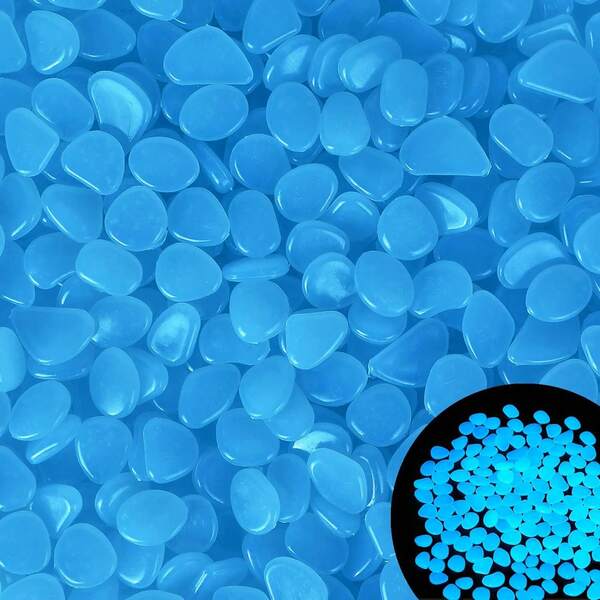 500pcs Glow In The Dark Blue Pebbles, Outdoor Decor For Garden, Lawn, Aquarium, Walkway, Fish Tank, Path, Solar/Light Powered Luminous Pebbles