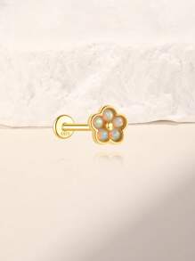 EleRunis 1 件 925 纯银蛋白石花朵平背耳轮耳钉精美珠宝适合日常佩戴婚礼派对订婚周年纪念情人节