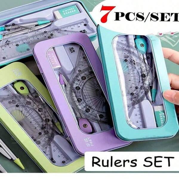 1 Set Of Upgraded Rulers And Compasses Set, Supporting Triangular Plates, Protractors, Compasses, Teaching Tools, Student Supplies