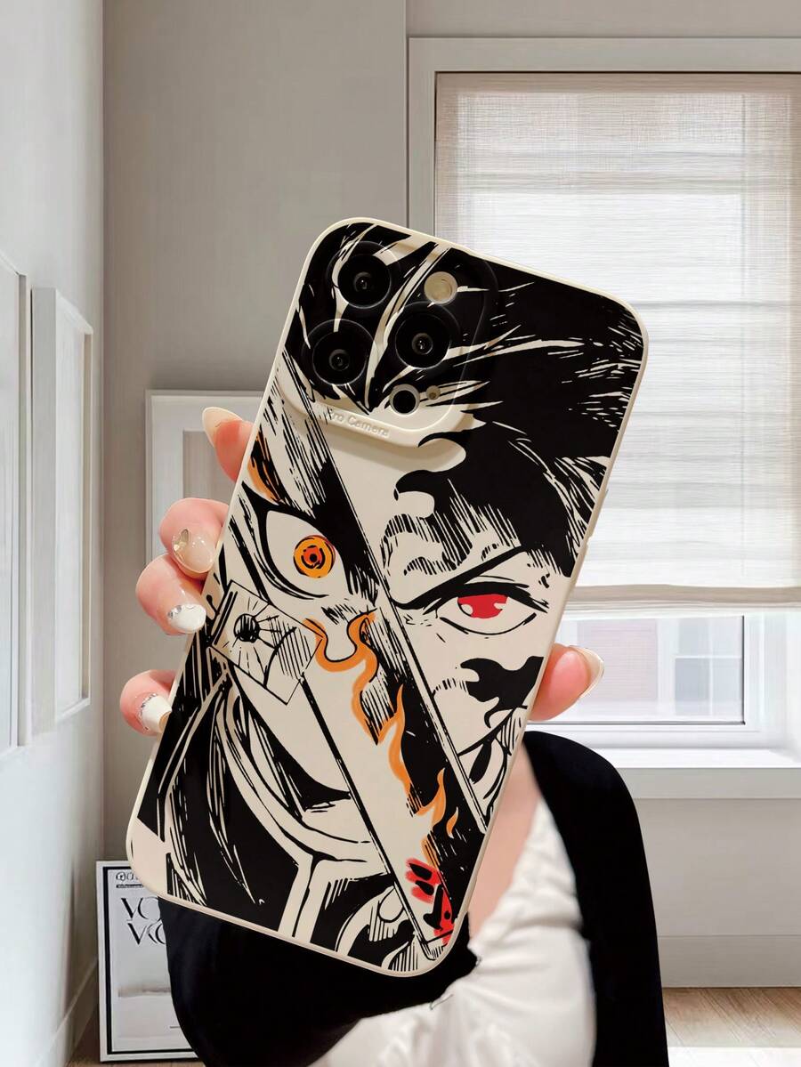 1 pieza Funda de teléfono con protección de lente mate y patrón de heterocromía de anime premium, compatible con series de Apple/OPPO/Vivo/Redmi