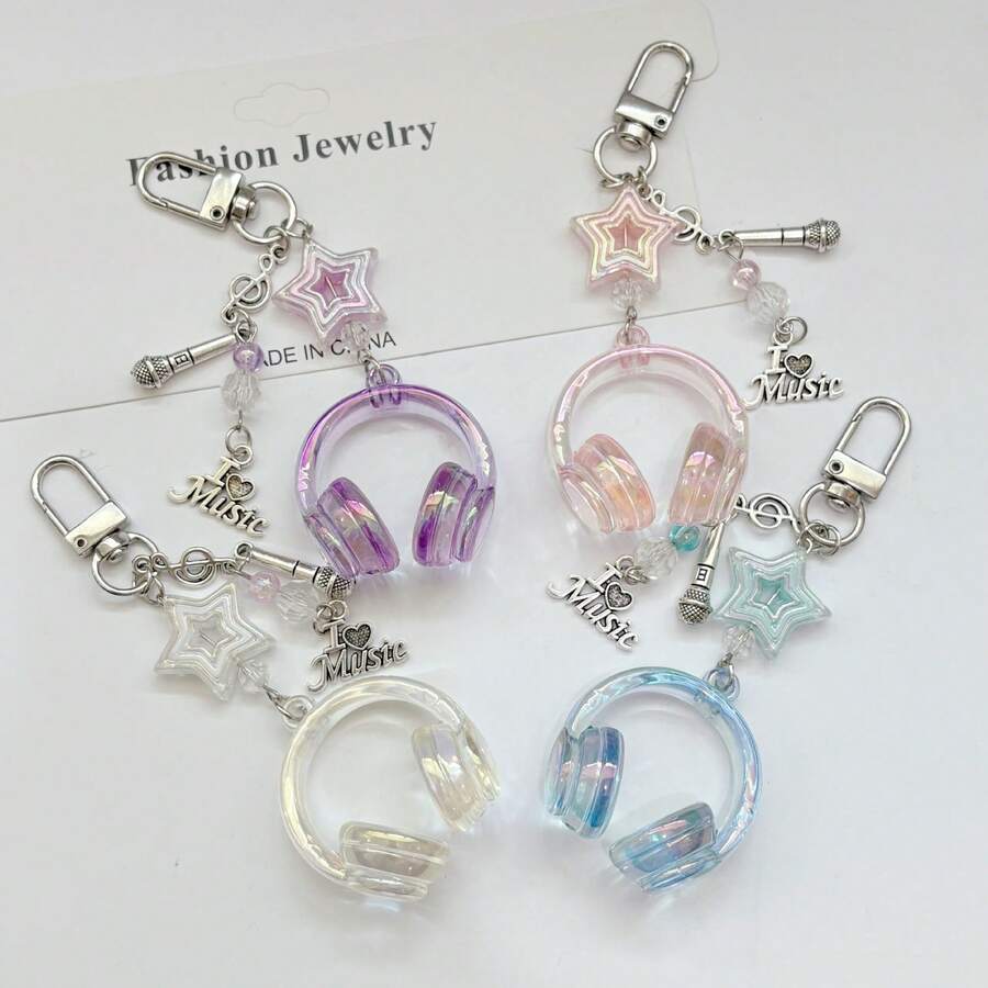 1pc Unisex Ombre Music Note Keychain Earphone Phone Strap Versatile CCD Card Holder Student Backpack Pendant Music Festival Gift Keychain For Bag Car Accessories For Women - Multicolor - View 1
