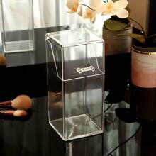 1 件带盖化妆刷架，防尘化妆刷收纳盒，简约塑料方形笔筒和化妆刷收纳桶，透明化妆品收纳，适用于卧室和家居必需品（无珍珠）