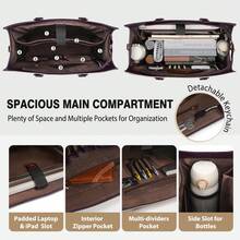NEWHEY Women's Laptop Tote With Detachable Strap & Bow: 15.6 Inch Leather Work Bag Featuring Cup Holder, Professional Office Briefcase & Large Business Handbag - Màu tím và trắng - Xem 2