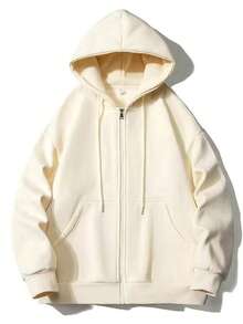 Women's Hooded Sweatshirt With Zipper Closure - Cream - View 2