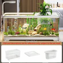 大型透明水族箱，适合养龟，适合家庭、客厅、桌面，带盖和植物篮 - 白色 - 查看 3