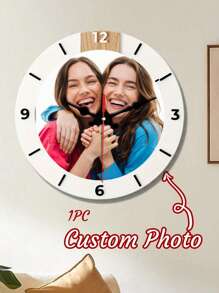 1pc 10/12 Inch Custom Photo Wall Clock - Silent Non-Tick Wooden Clock With Roman Numerals, Personalized Gift For Valentine's Day, Wedding, Home Decoration, Office Or School (Batteries Not Included), Clock Wall Decoration, Living Room Home Decoration, Living Room Decoration, - Multicolor - View 6