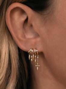 Ewell Luxus eleganter 925 Sterling Silber Schmuck vergoldeter Zirkonia kreuzförmiger geometrischer Tropfen Ohrringe Schmuck für Damen Alltag