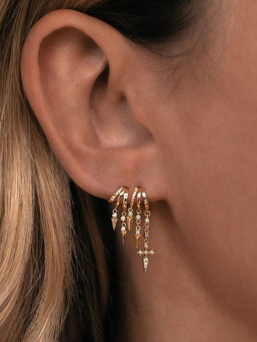 Ewell Luxus eleganter 925 Sterling Silber Schmuck vergoldeter Zirkonia kreuzförmiger geometrischer Tropfen Ohrringe Schmuck für Damen Alltag