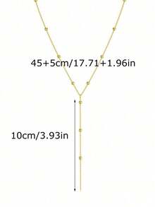 1pc Long Y-Shaped Pendant Necklace With Round Beads, Alloy Material, Suitable For Parties, Outfits, Daily Wear, Gifts (Handmade Chain Cut To Appropriate Length, Bead Quantity Adjustable)