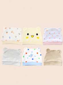 3/6件装 可爱卡通熊耳新生儿帽子 柔软男女宝宝帽子 针织帽 纯色婴儿帽 新生儿摄影帽 0-3个月 - 彩色 - 查看 16