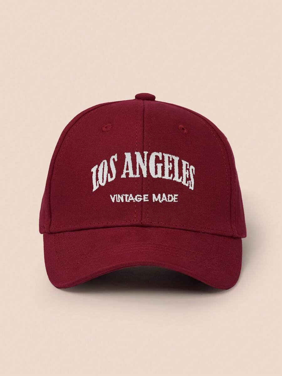 1pc Unisex Kids Embroidered Letter LOS ANGELES Y2K Style Breathable Baseball Cap, Versatile For Outdoor Casual Wear, Suitable For Spring & Autumn - Burgundy - View 1