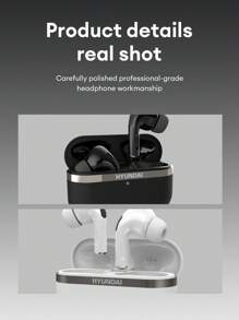 HYUNDAI HYUNDAI HY-T02Plus Bluetooth Earphones, Half In-Ear Design With Deep Bass, High-Quality Audio, Extra-Long Battery Life, Noise Cancellation, High-Definition Microphone, Music & Gaming, Low Latency, Comfortable Fit, Compatible With Smartphones & Computers