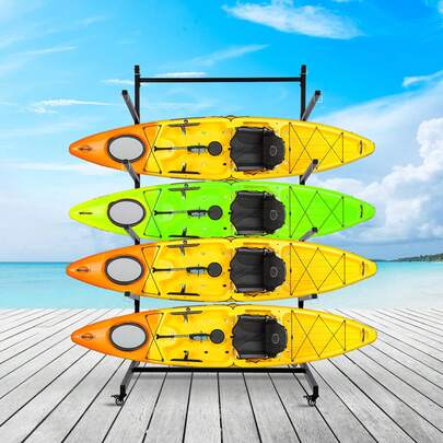 Ataucjin Freestanding Kayak Storage Rack 3 Levels,Heavy Duty Kayak Racks For Garage And Outdoor Storage,Freestanding Kayak Stand With Wheels For Kayak,Canoe,Surfboard,Paddleboard