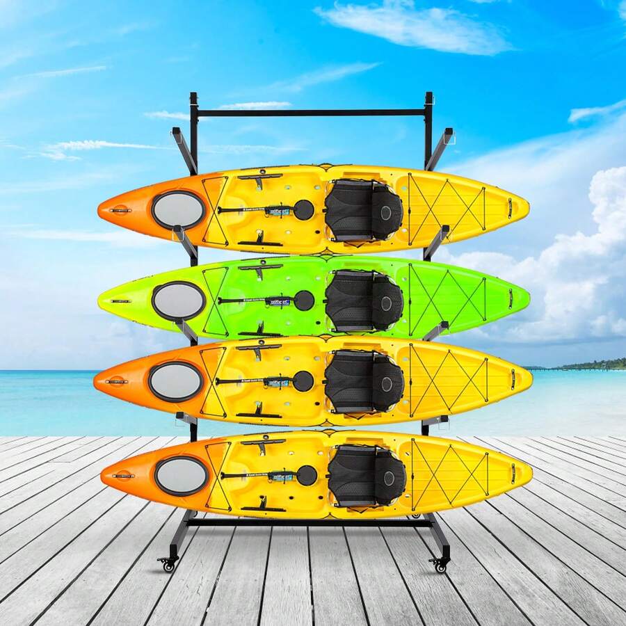Ataucjin Freestanding Kayak Storage Rack 3 Levels,Heavy Duty Kayak Racks For Garage And Outdoor Storage,Freestanding Kayak Stand With Wheels For Kayak,Canoe,Surfboard,Paddleboard - 4 Levels - View 1
