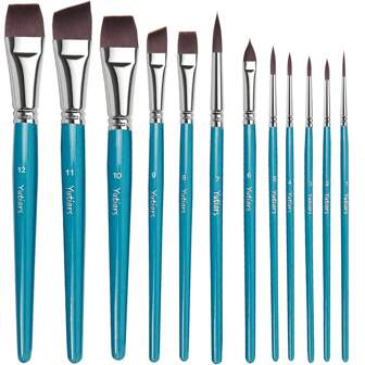 Set de 12 pinceles profesionales para pintura facial con cerdas de nailon, mango de madera, versátiles para acuarela y estampado, pinceles anchos y de detalle para maquillaje y diseños artísticos, y grabado de flores en relieve para arte corporal y facial