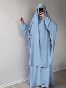 1 Bộ váy Abaya Hồi giáo, thoáng khí và thoải mái, nhiều màu sắc, váy Hijab Khimar và Abaya Jilbab cổ điển và đa năng, khăn trùm đầu cầu nguyện Jilbab chất lượng cao cho phụ nữ Hồi giáo, quần áo Hồi giáo Khimar - Nhiều màu - Xem 3