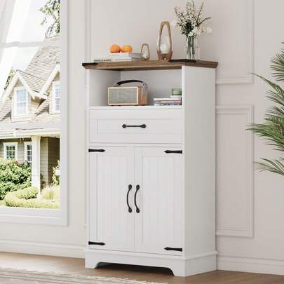 Mueble de baño estilo rústico con puertas y cajones, mueble de baño independiente para cocina, lavadero, salón y dormitorio, blanco