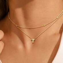 Kit 2 Classic Beaded Necklace, Combined With A Cross Necklace, Is The Choice Of Elegant Women - 金色 - 查看 6