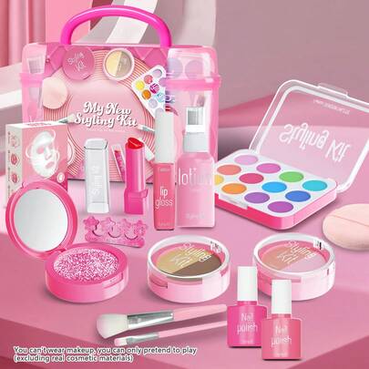 UINLE Baby 10/14/18件套女孩过家家化妆玩具套装，仿真化妆玩具，儿童化妆玩具，公主手提包，化妆包，逼真口红眼影梳妆台套装，适合3-6岁和4-8岁女孩，时尚化妆派对，儿童节，生日，圣诞节礼物（不含真实化妆品）