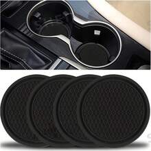 2pcs Silicone Anti-Slip Cup Coasters, Soft Insulation Pad, Crystal Rhinestone Decor, Creative Car Accessories - Black - View 1
