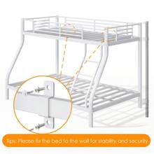 Bunk Bed Metal Bed Frame, Twin Over Full, Heavy Duty Sturdy Bed Frame With Ladder, Full Length Guardrails, Underbed Storage, White - 白色 - 查看 4