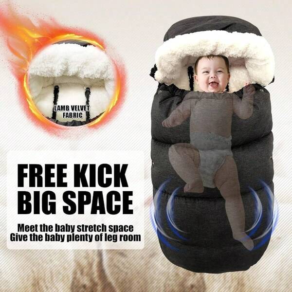 1pc Baby Stroller Universal Sleeping Bag, Winter Windproof Warm Stroller Foot Muff With Hooded Fleece Lining, Suitable For Stroller, Crib, Car Seat