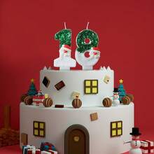 1 pieza/10 piezas Velas decorativas de Papá Noel verde con números del 0 al 9 para decorar pasteles, para fiestas de Navidad y cumpleaños, suministros de decoración de pasteles DIY, decoraciones navideñas, pijamas navideños, regalos de Navidad, decoración navideña