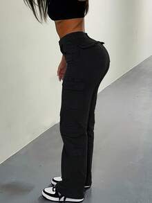 NVFelix New Arrival Stylish Women's High-Waisted Multi-Pocket Cargo Pants For Fall Clothes - Back To School Clothes - màu đen - Xem 5