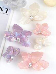 1 件可爱蝴蝶波西米亚醋酸纤维闪亮水钻三角形发夹，简单多彩的发夹，适合夏季、春季、秋季、冬季、返校、日常旅行、聚会、海滩派对、佩戴发饰时尚爪夹女士发夹女士发夹优雅发夹秋季配饰